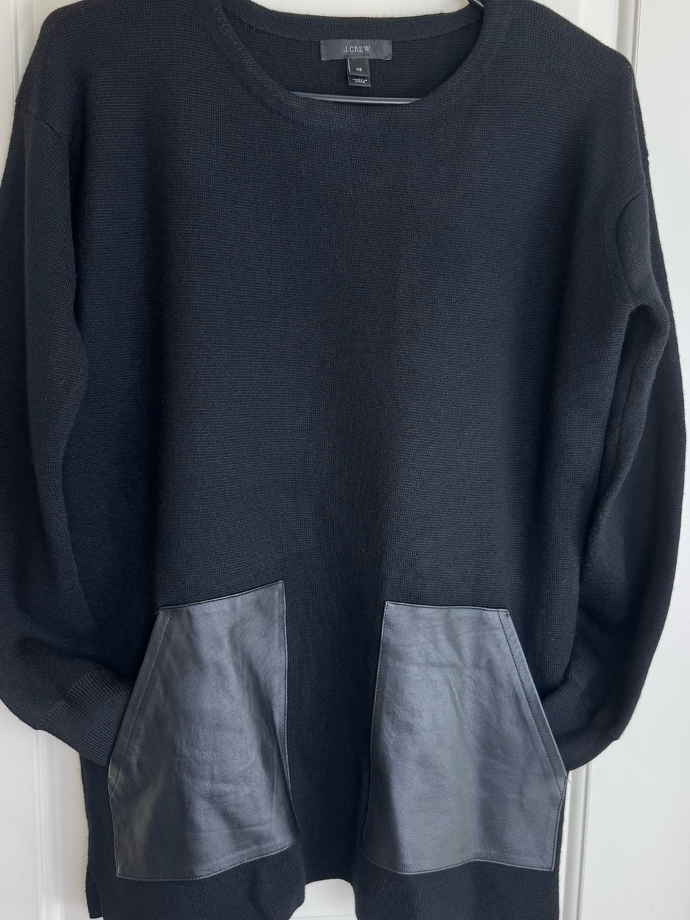J.Crew Merino Wool Leather Pocket Tunic Sweater Black XS 02624